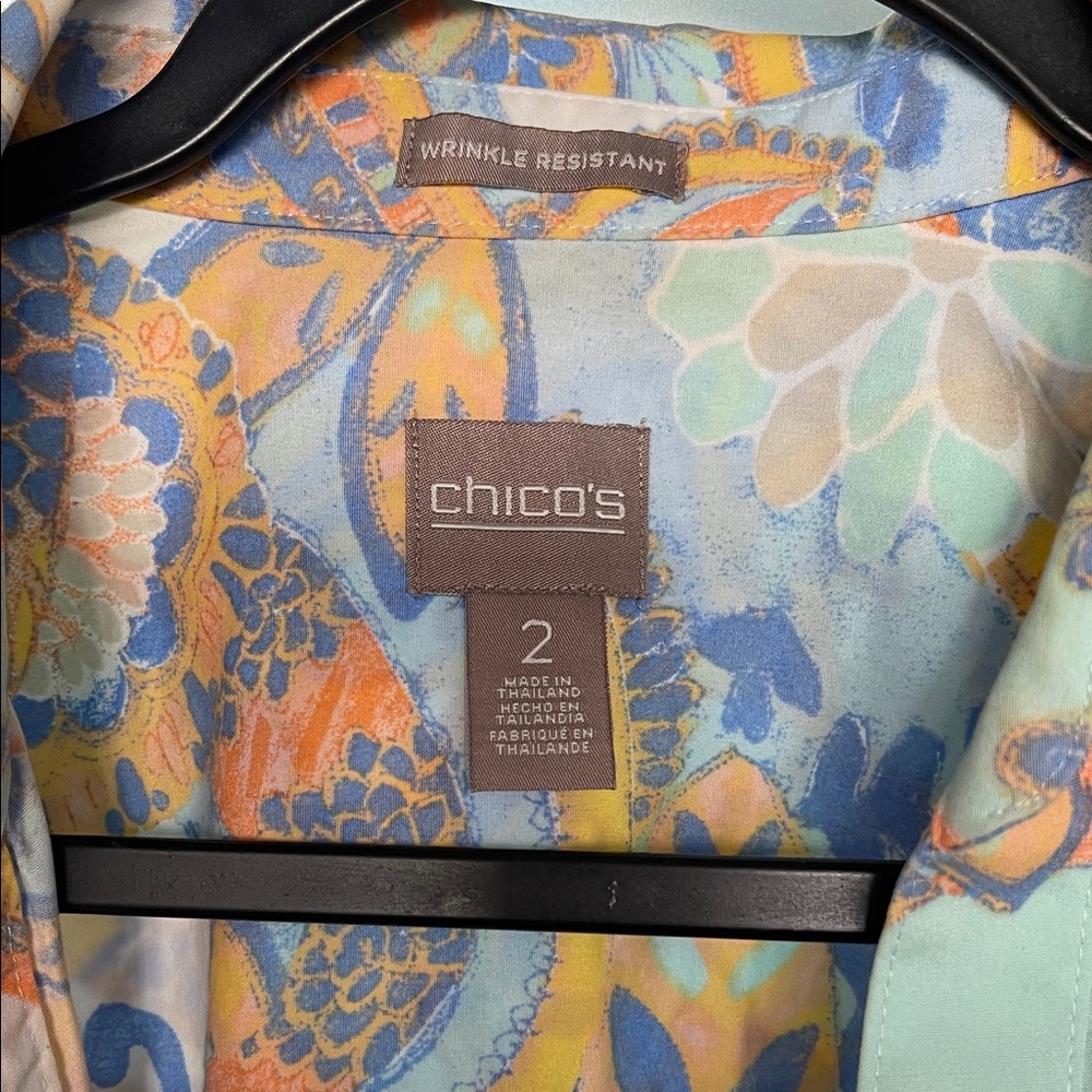 Chico Pastel Colorful Paisley Button-Up Shirt size 2 - Picture 2 of 3
